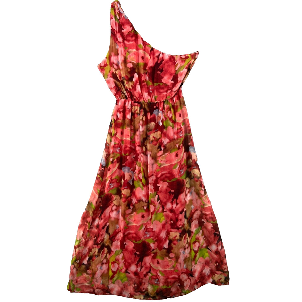 LARA G Guidotti Dress Sz L Garden Floral Airy Silk Blend Maxi One Shoulder Fairy
